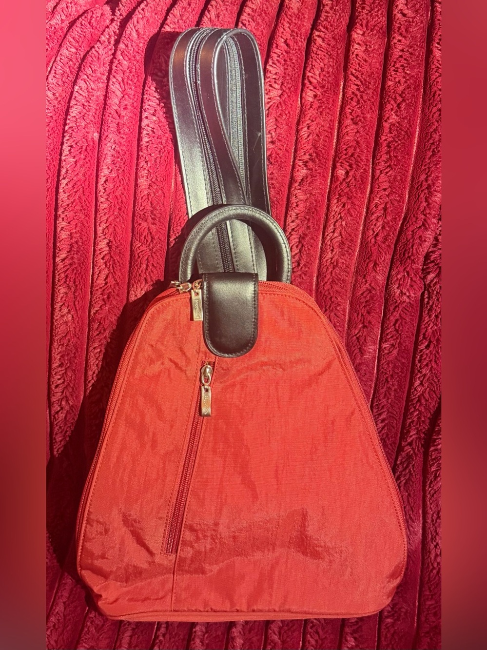 Baggallini Compact Red/Orange Convertible Women's Backpack with Black Trim